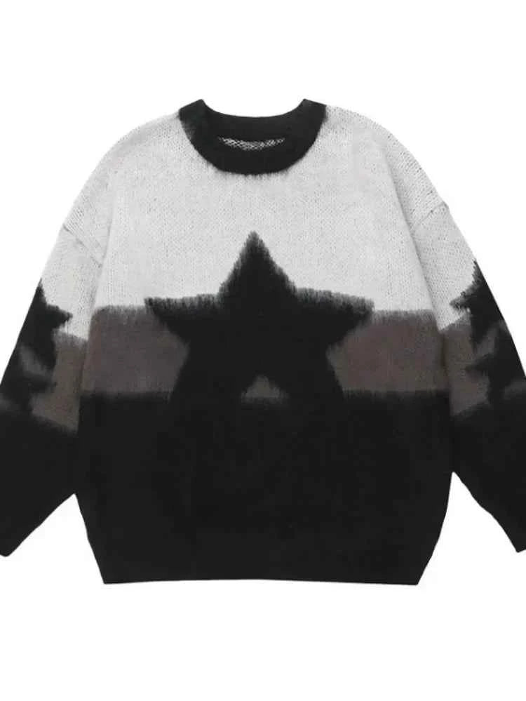 Japanese Oversized Vintage Star Embroidered Sweater