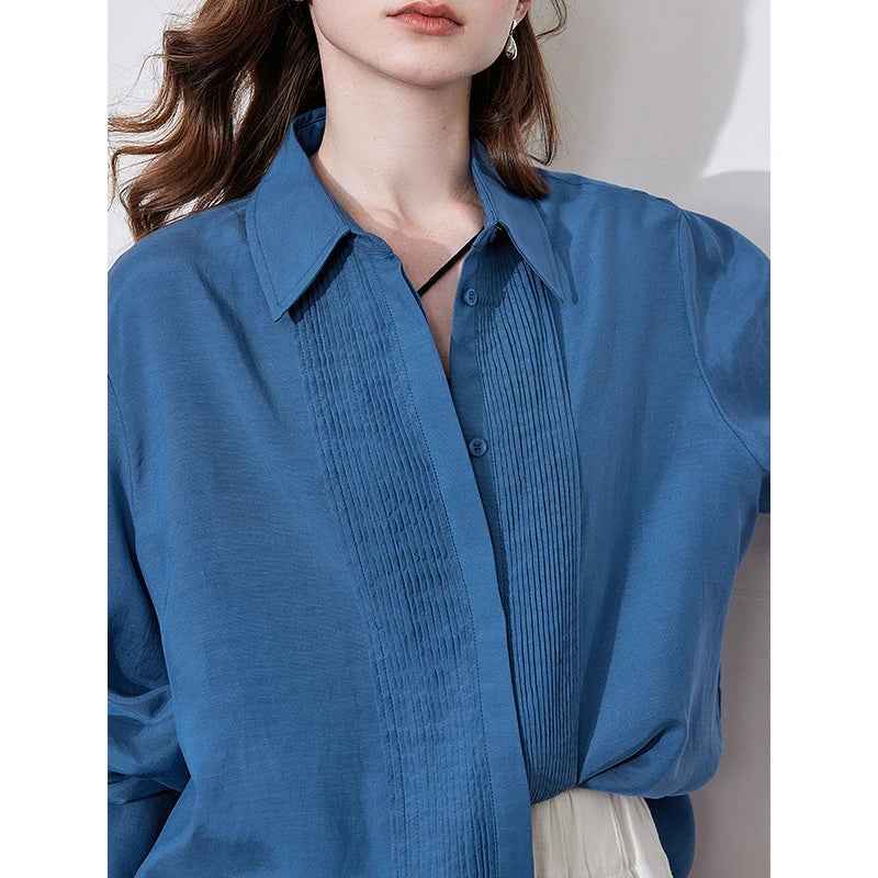 French Style Navy Blue Blouse Shirt