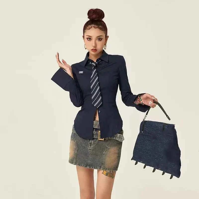 Women Stylish Trendy White Slim Fit Tie Shirt