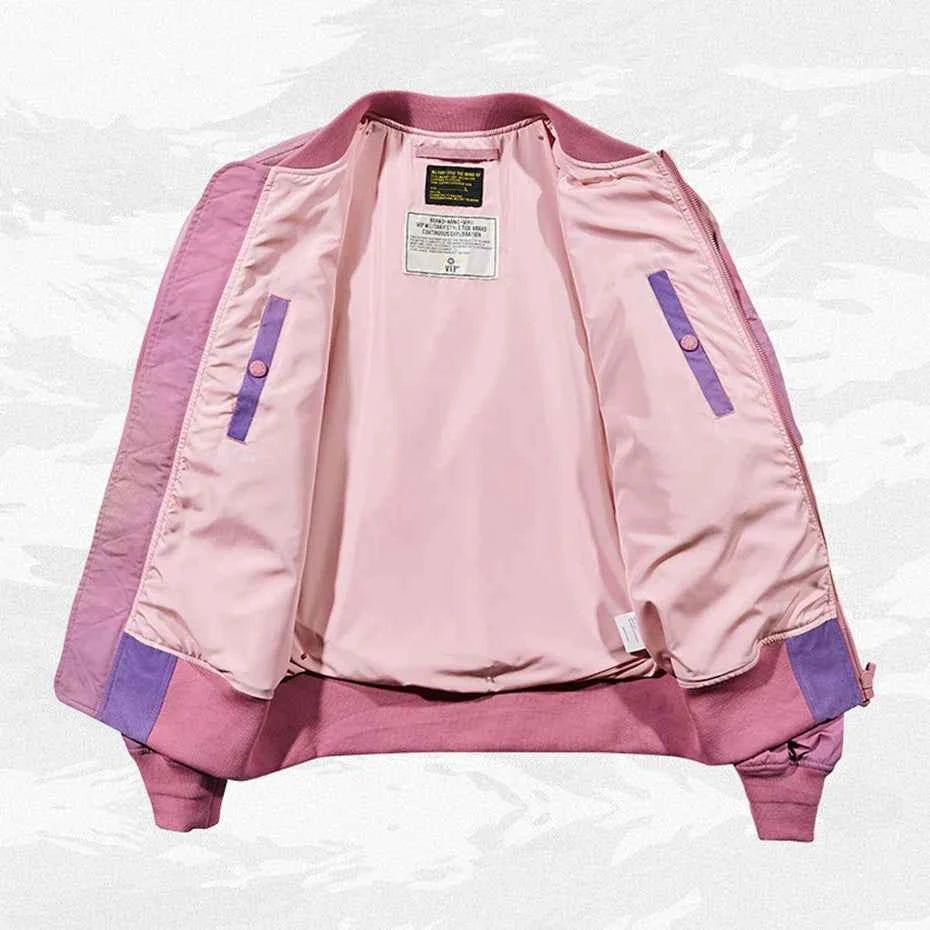 Y2K Insulated Pink Hip Hop Bomber Jacket