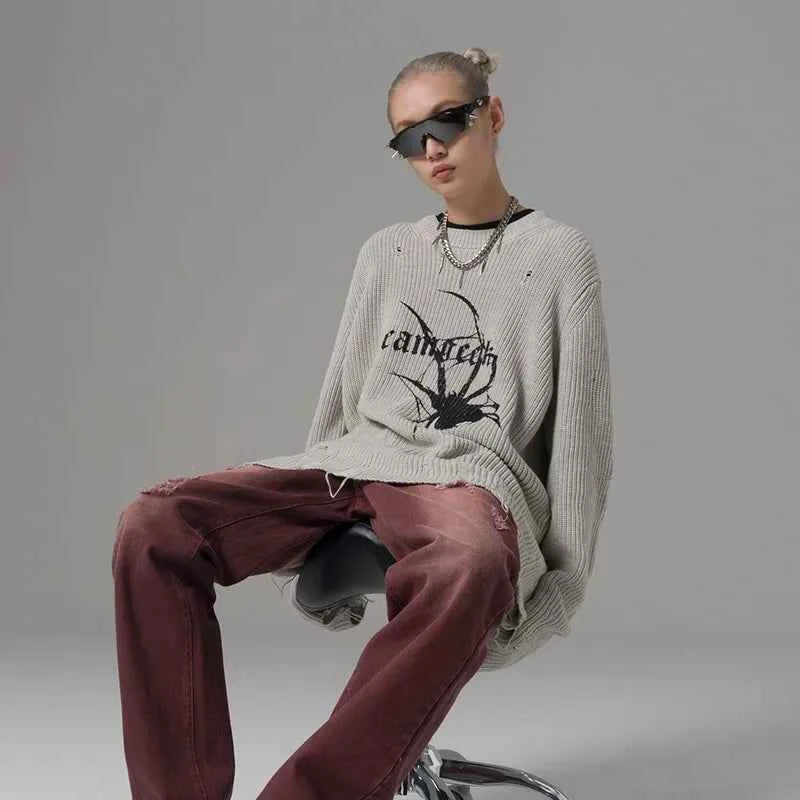 Gothic Vintage Oversize Spider Print Sweater