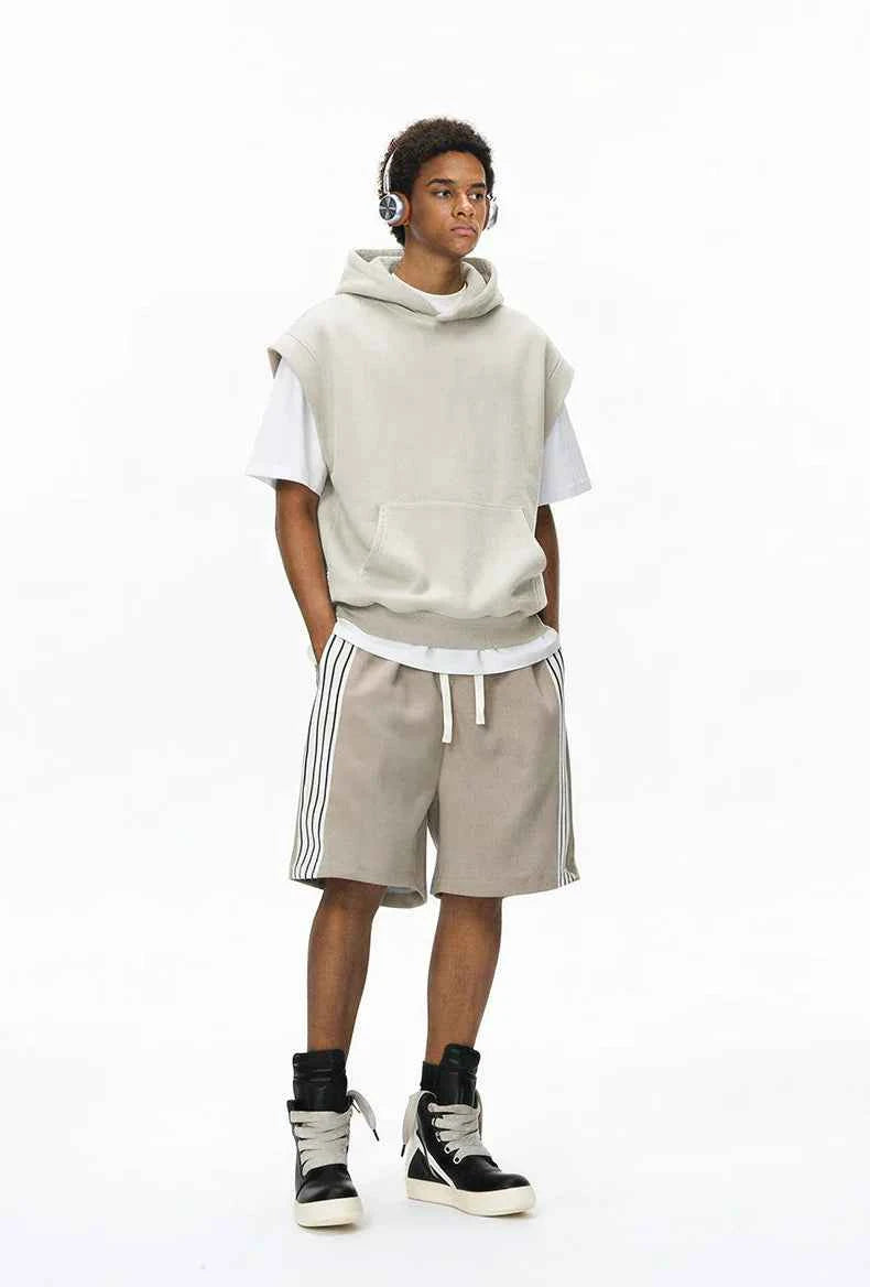 Heavyweight Casual Rolled Edge Sleeveles Hoodie