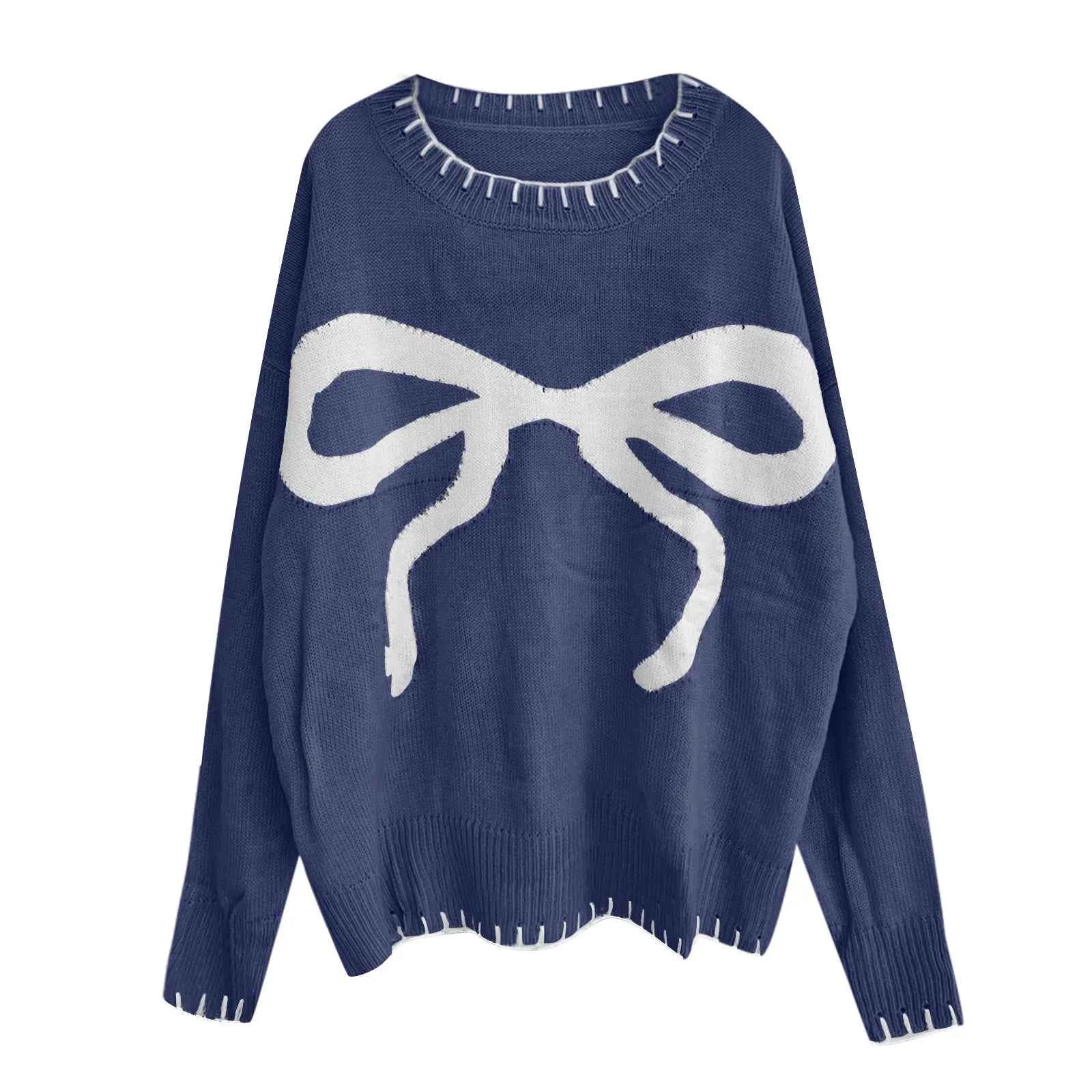 Women Hip Hop Cozy Jacquard Bow Sweater