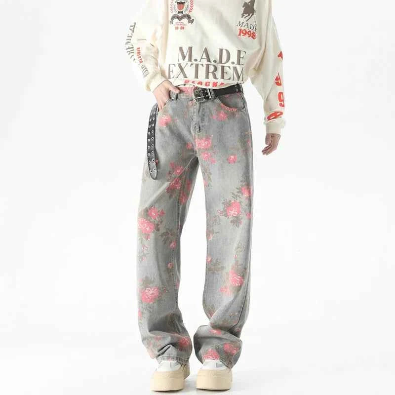Y2K Versatile Floral Straight Leg Jeans