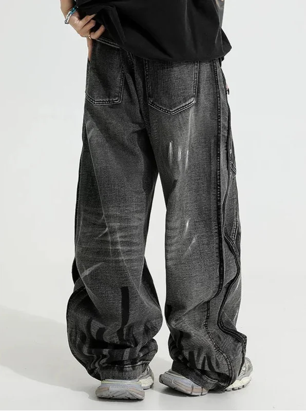 Streetwear Black Retro Vintage High Waist Wide Leg Jeans - Luxuryurbanwear