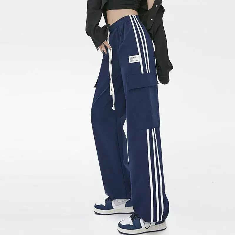 Cool Oversize Stripe Drawstring Cargo Sweatpants