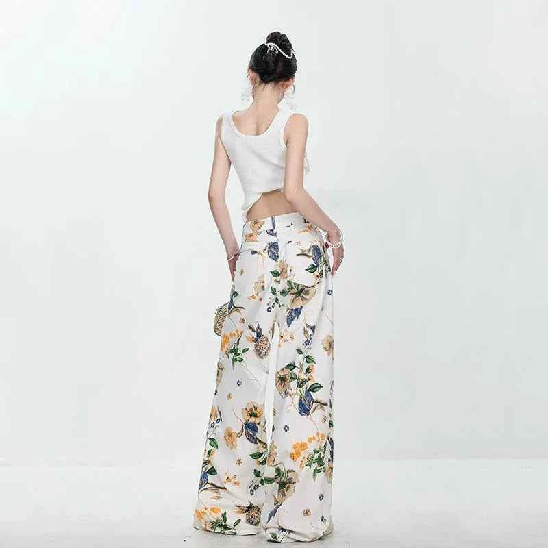 Vintage American Style Summer Flower Jeans