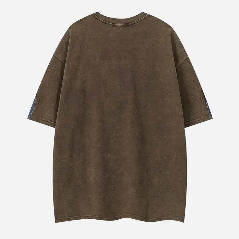 Oversized Printed Street with Patchwork T-Shirt