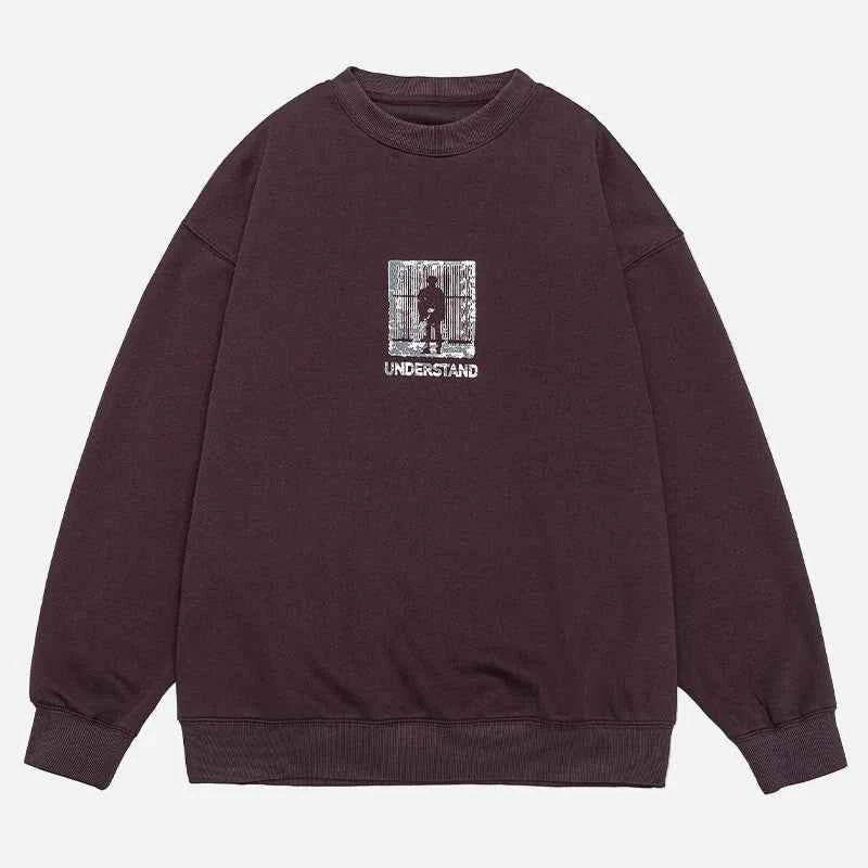 Versatile Loose Fit Round Neck Print Sweatshirt