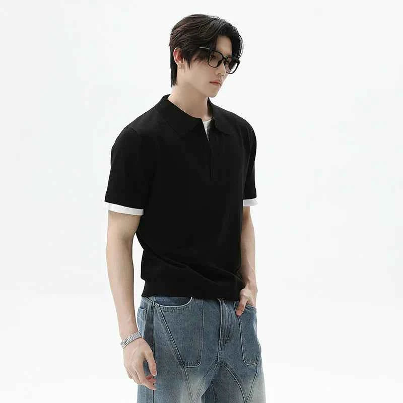 Cleanfit Lapel Contrast Color Casual Polo T-Shirt