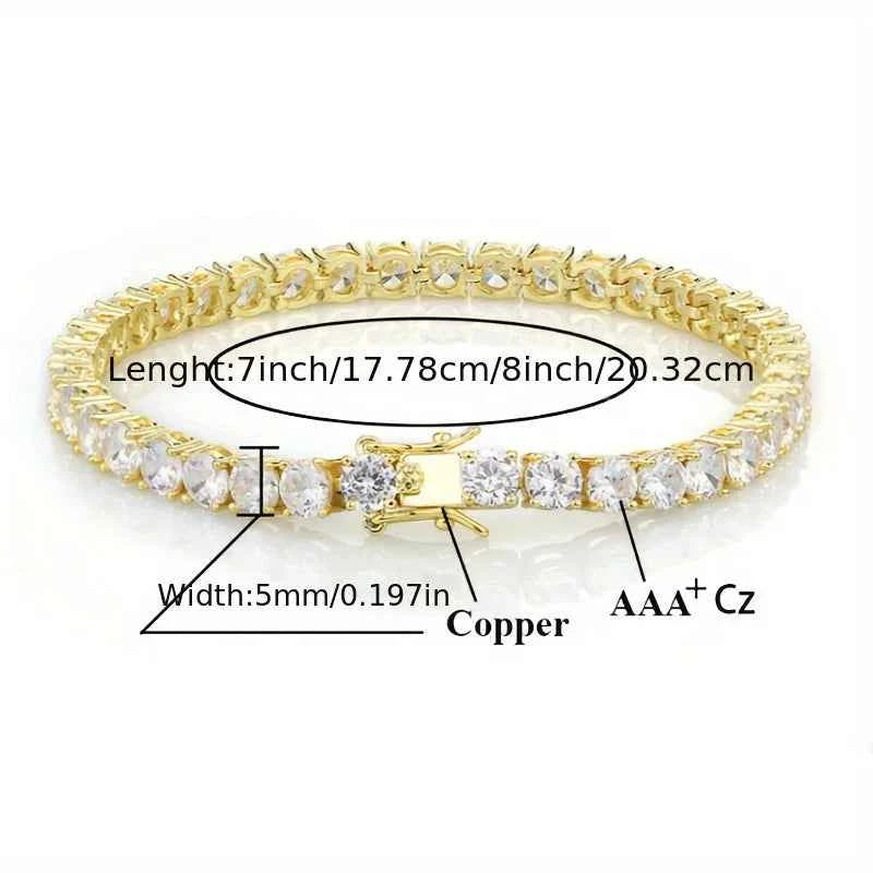 Pure Copper Zirconia Chain Bracelet - Luxury Artisan "Crown-Ice" Tennis Link