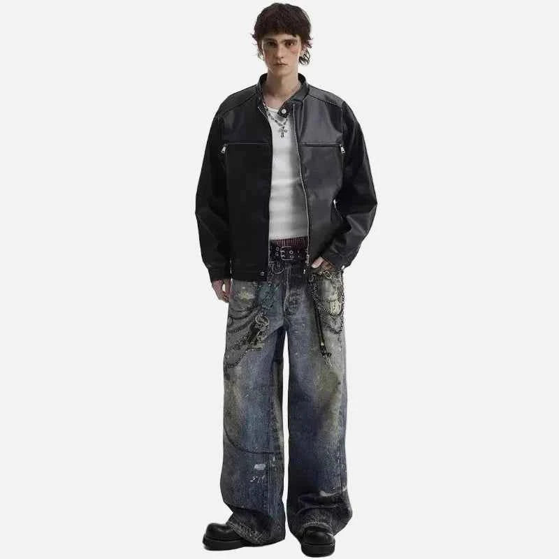 Handsome Retro Leather Zipper Jacket