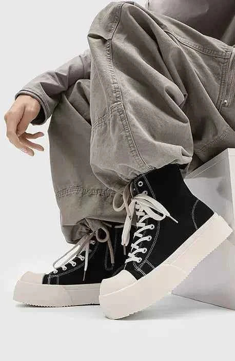 Black Slip Resistant Canvas Platform Sneakers