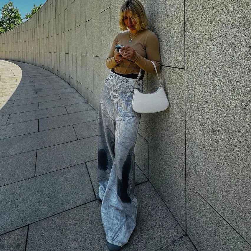 Graffiti Stylish Print Wide Leg Jeans