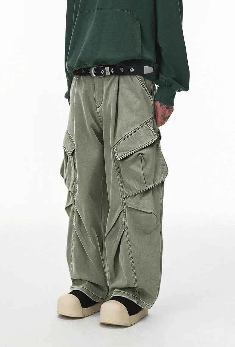 Streetwear Wrinkle Design Cargo Wide Leg Pants