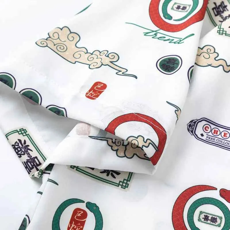 Retro Signature Graphic Printed Beach Shirt