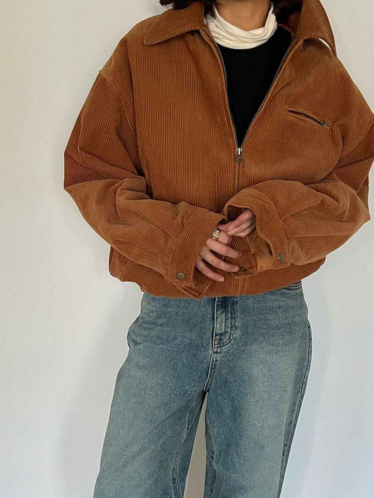 Vintage Style Zipper Corduroy Jacket
