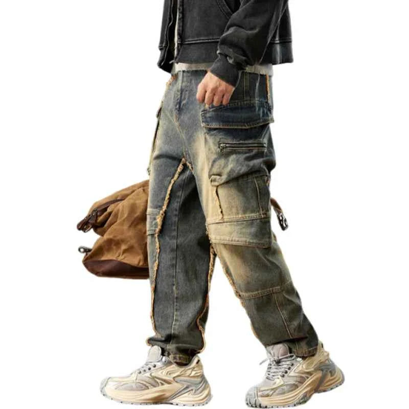 Trendy Distressed Loose-Fit Cargo Denim Jeans