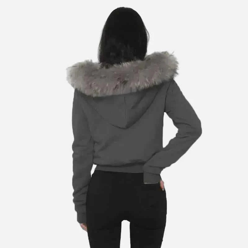 Cozy Patchwork Furry Zipper Hooded Sweatshirt