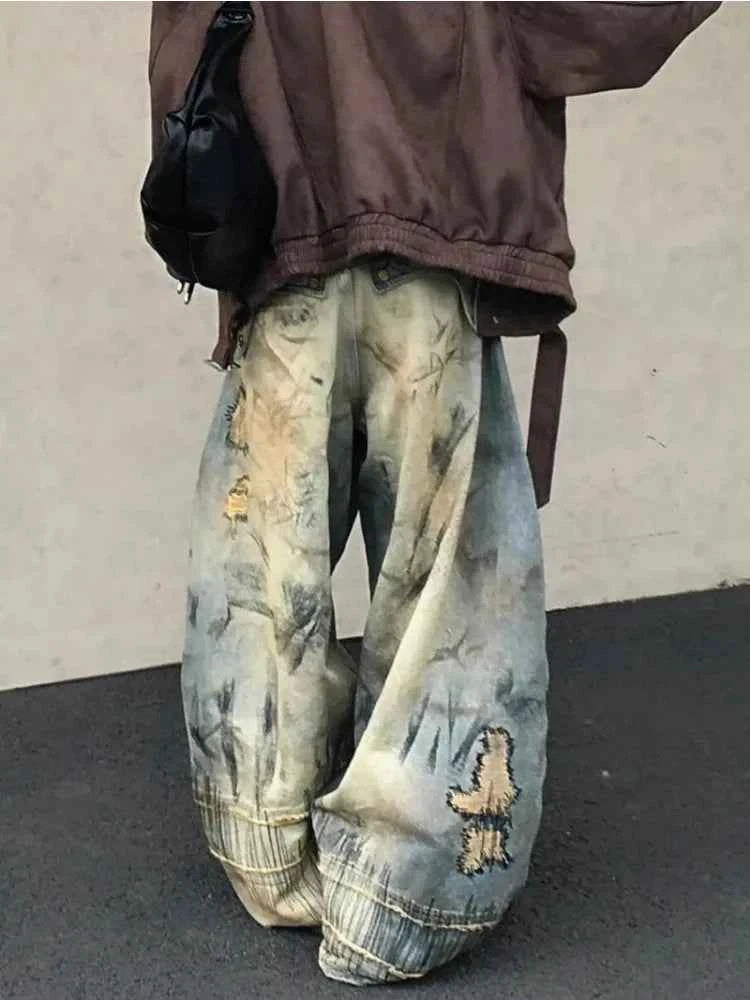 Oversized American Style Embroidered Jeans