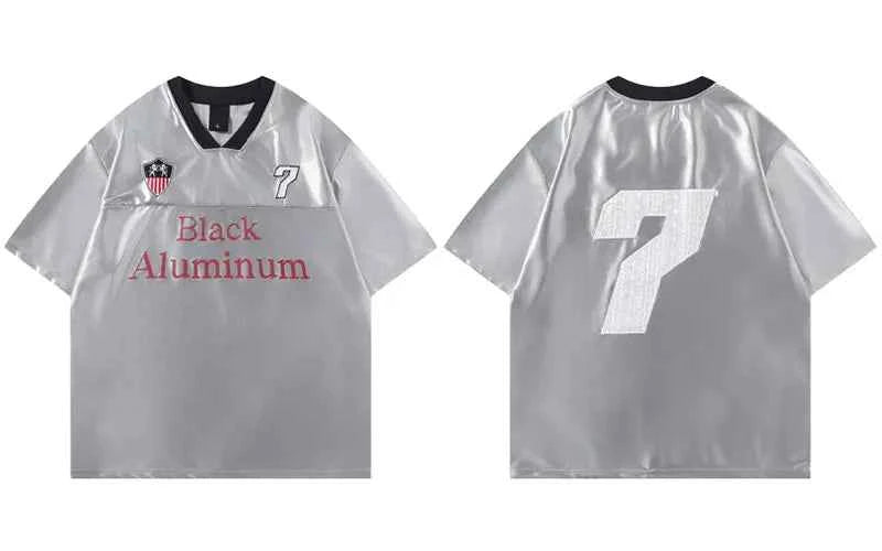 Embroidered Vintage V-Neck Racing Polyester T-Shirt