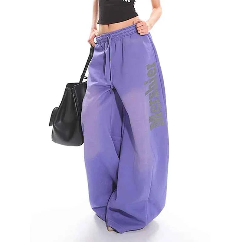 Breathable Y2K Purple Gothic Letter Print Wide Leg Jogger