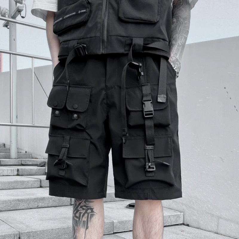 Darkwear Multiple Cargo Buckles Pockets Shorts