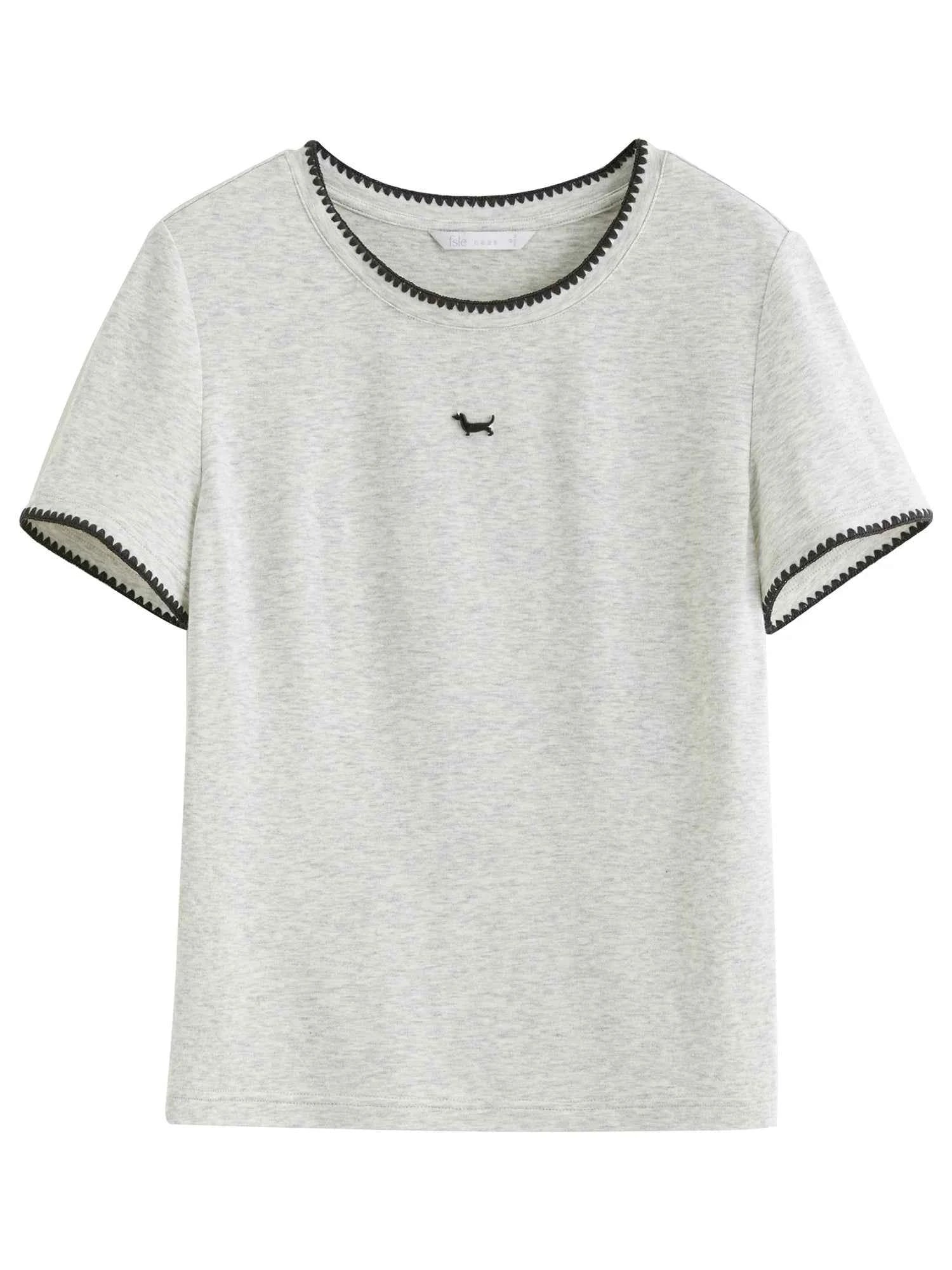 Embroidered Shell Contrast Color Puppy T-Shirt