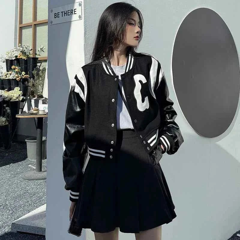 Autumn Korean Letter Embroidery Leather Jacket