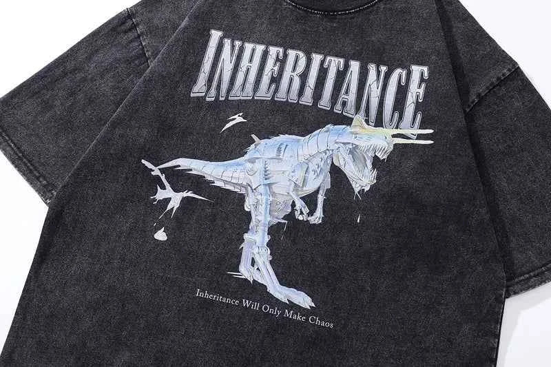 Graphic Robot Dinosaur Print Short Sleeve T-Shirt