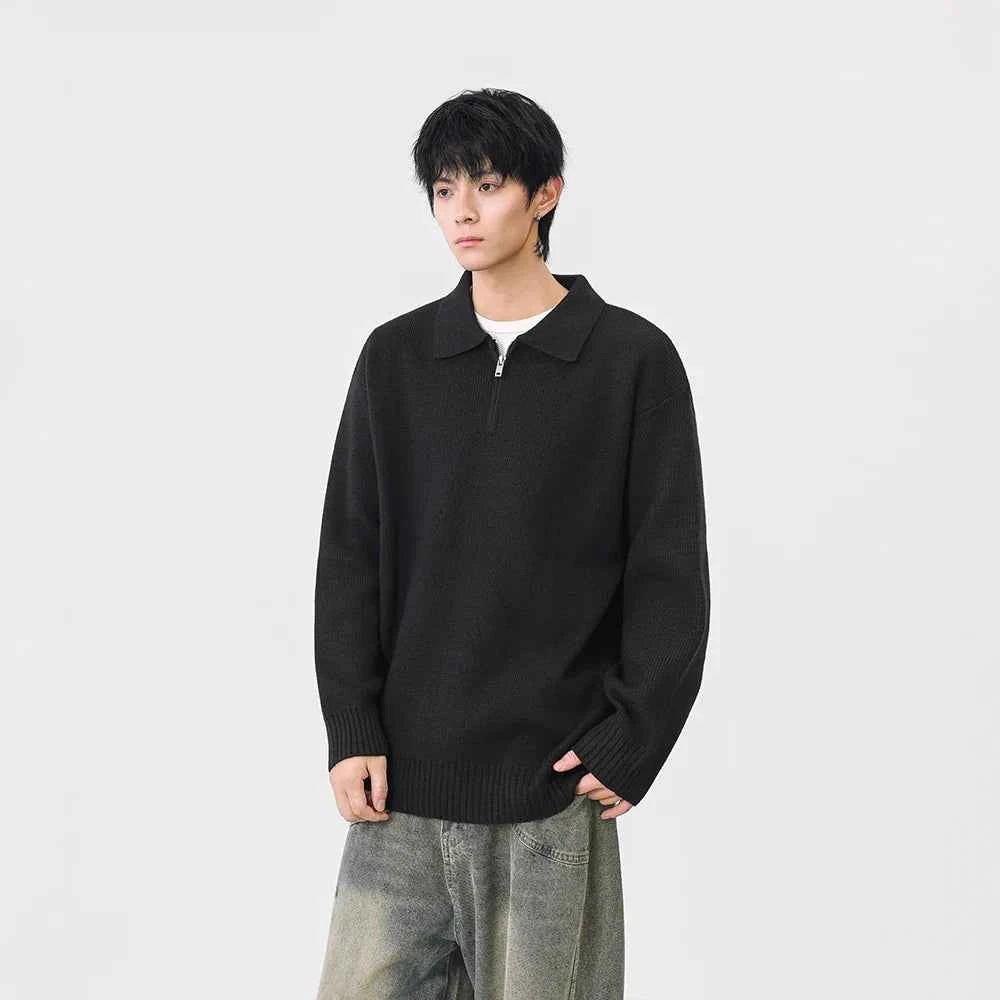 Comfortable Ribbed Knit Half Zipper Sweater