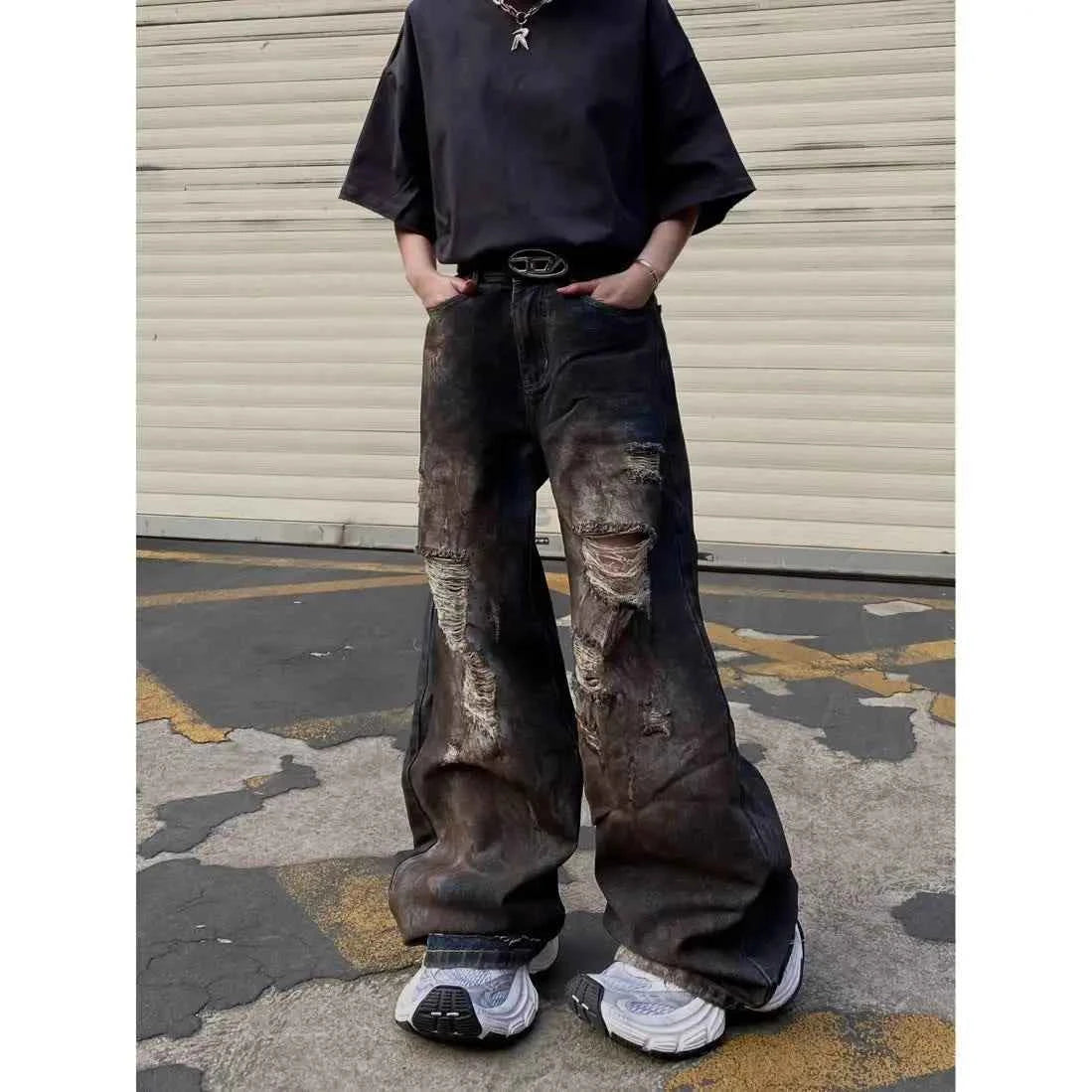 Vintage Cool Ripped Loose Fit Wide Jeans