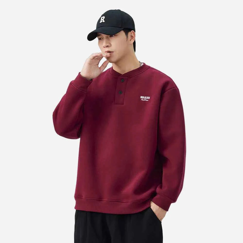 Soft Comfortable Casual Henley Neck Sweatshirt