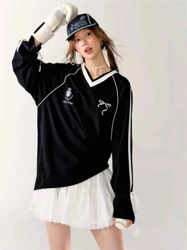 Y2K Streetwear Gidyq Vintage Sports V-Neck T-Shirt