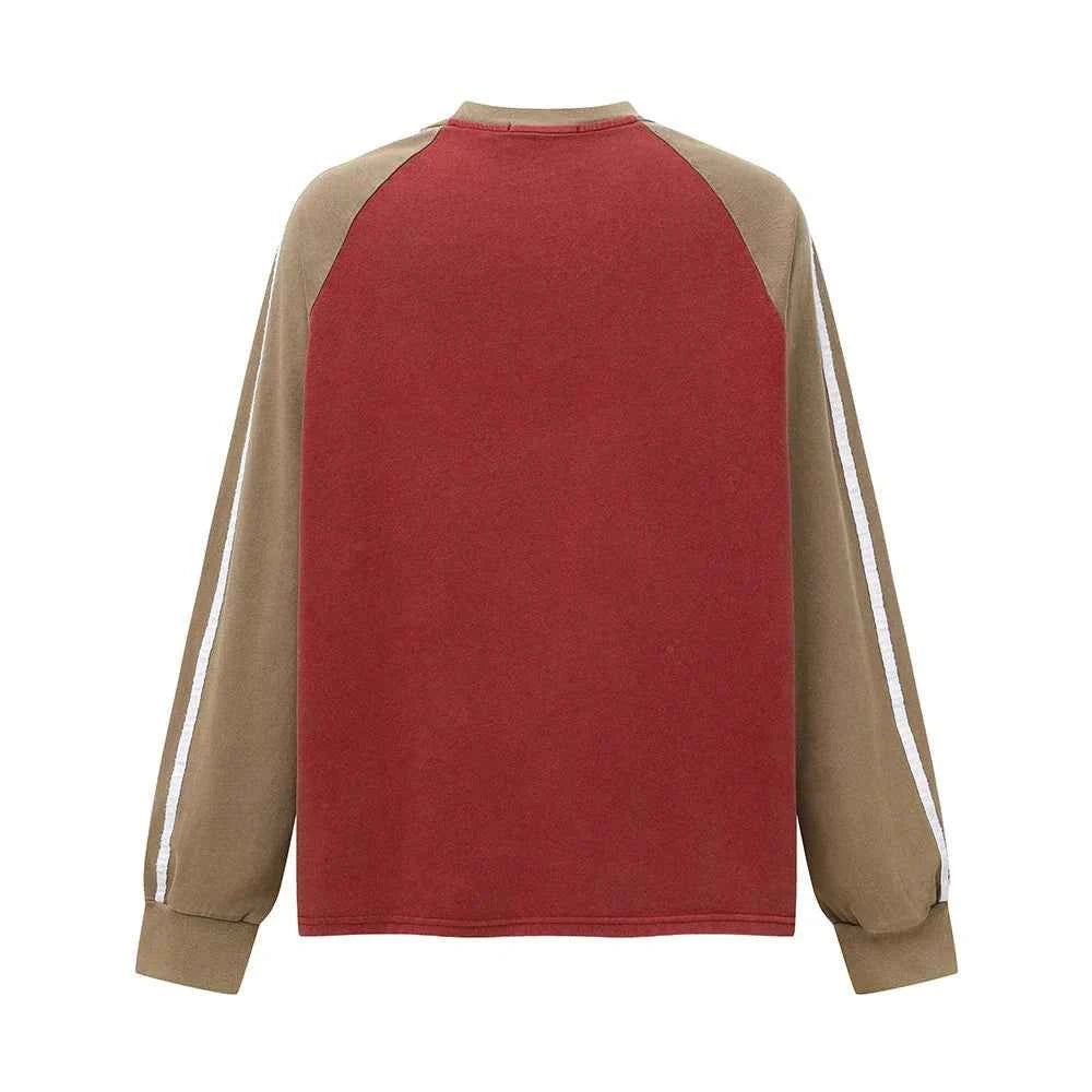 Retro Distressed Print Loose Crew Long Sleeve T-Shirt