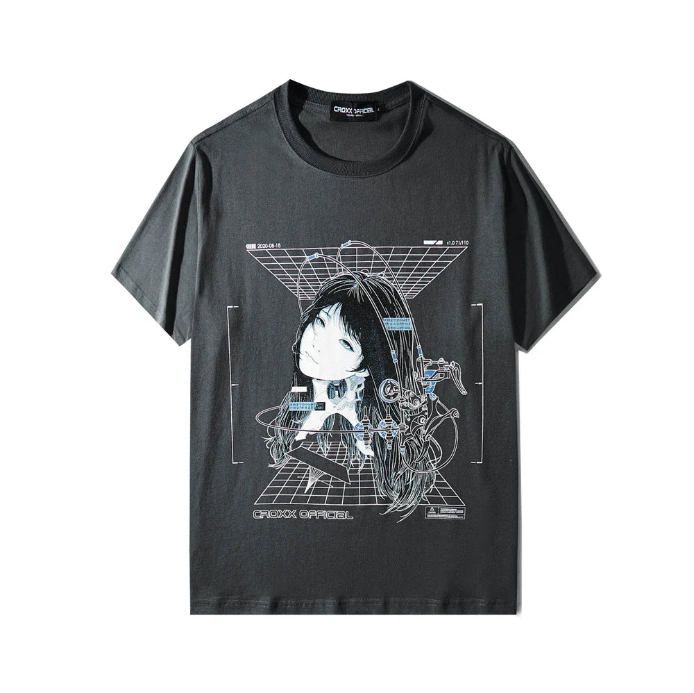 Streetwear Robotic Anime Girl Loose T-Shirt