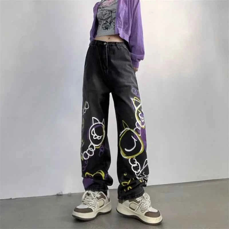 Vintage Y2K Hand-Painted High Waist Jeans