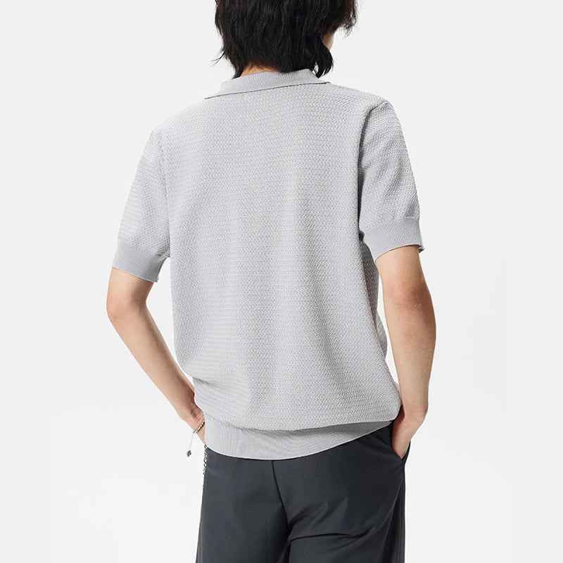 Flexible Vintage Retro Knitted Jacquard Polo T-Shirt