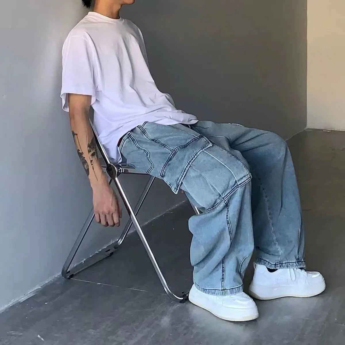 Spring Hip Hop Loose Fit Wide Leg Cargo Jeans