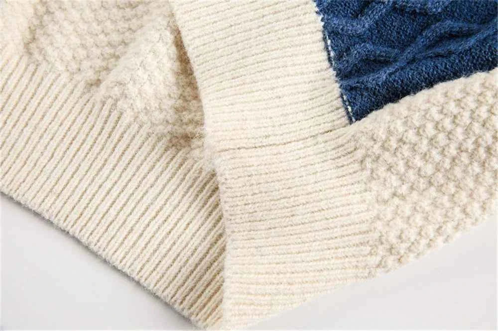 Elevated Cozy Color Block Patchwork Knit Sweater