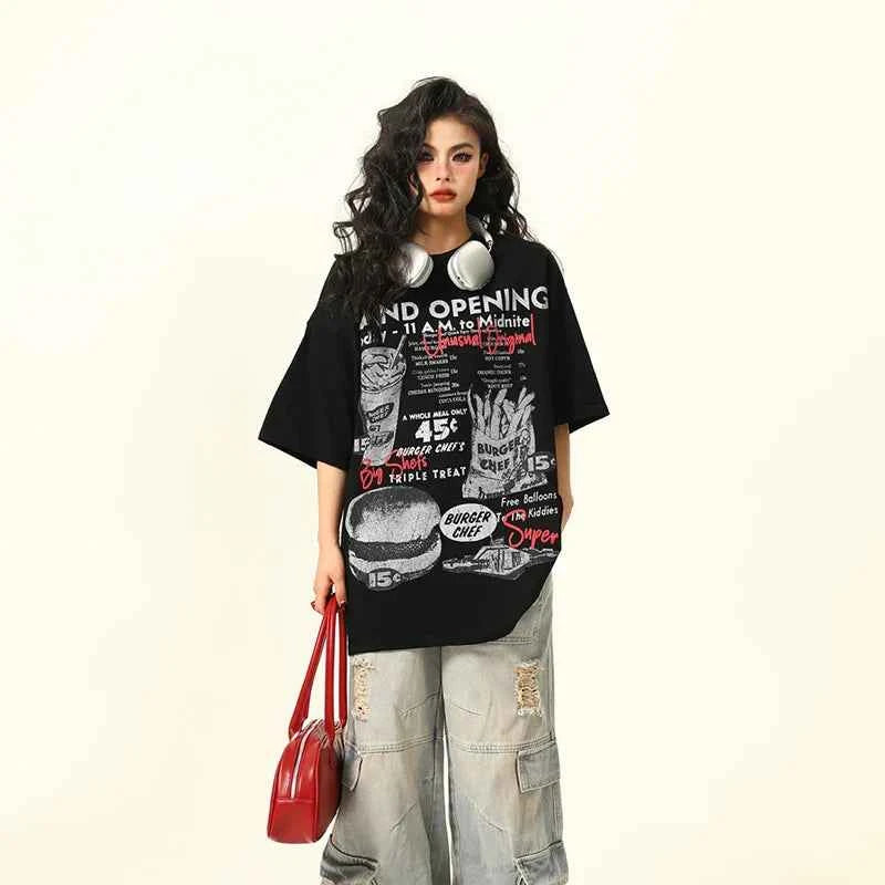 Vintage American Retro Hand-Drawn Short-Sleeve T-Shirt