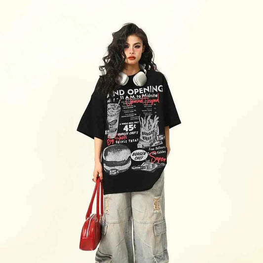 Vintage American Retro Hand-Drawn Short-Sleeve T-Shirt