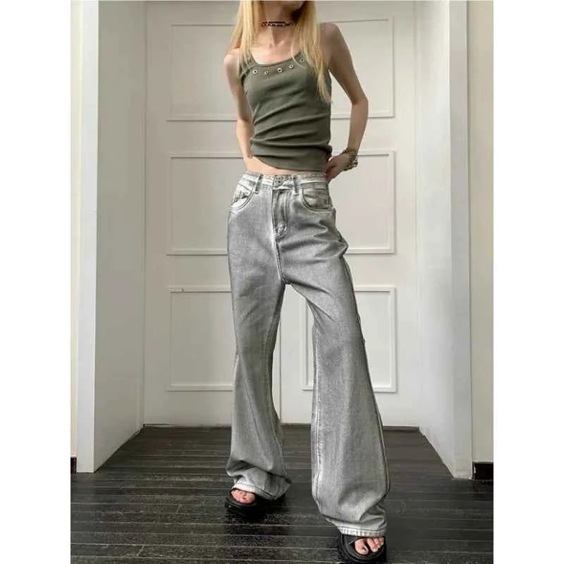 Women Retro Wide Leg High Waist Jeans