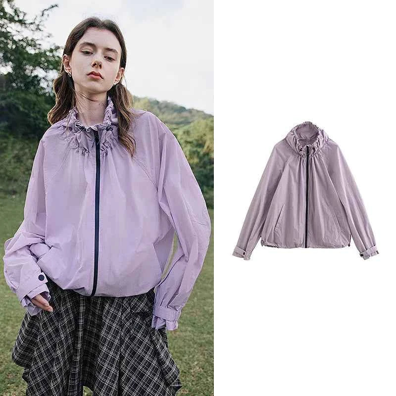 Lightweight Ice Silk Jacquard Drawn Collar Sweatshirt