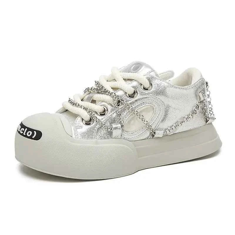 Women Pink Chain Smiling Canvas Sneaker