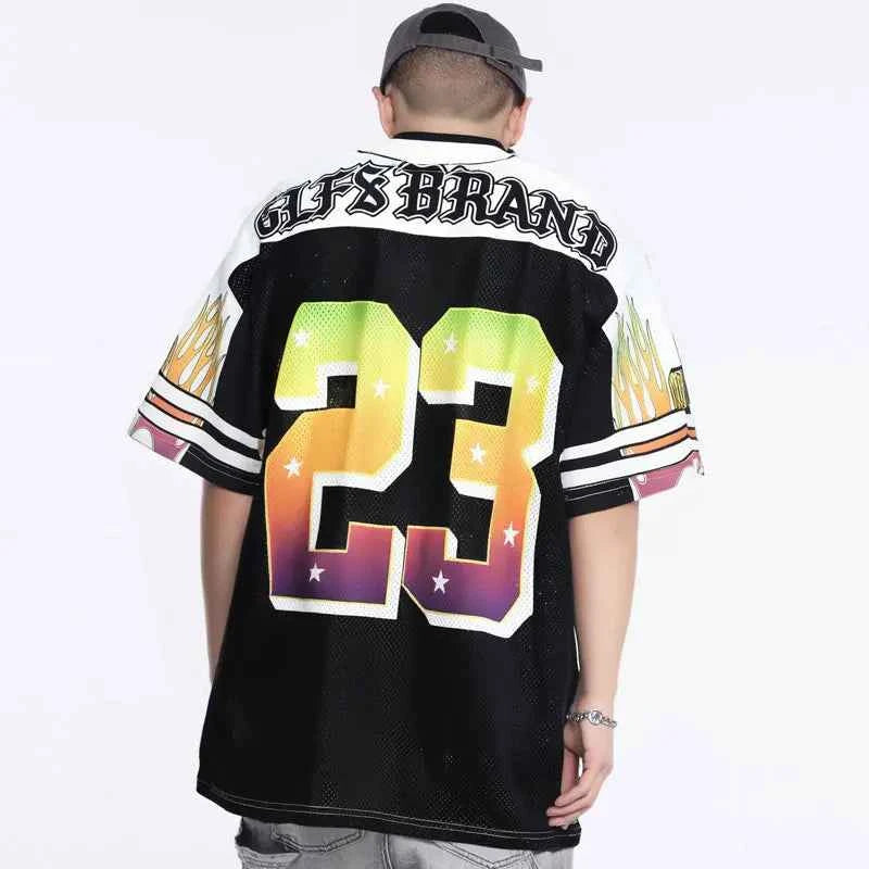 Soft Retro Mesh Jersey Graphic Print Sport T-Shirt