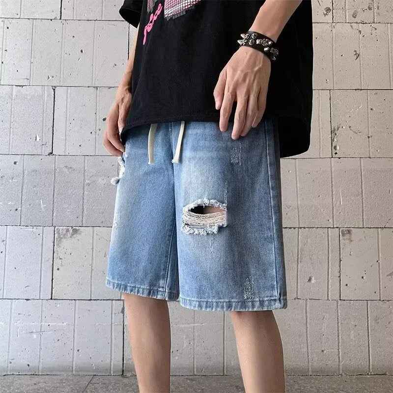 Men's Vintage Distressed Drawstring Denim Short