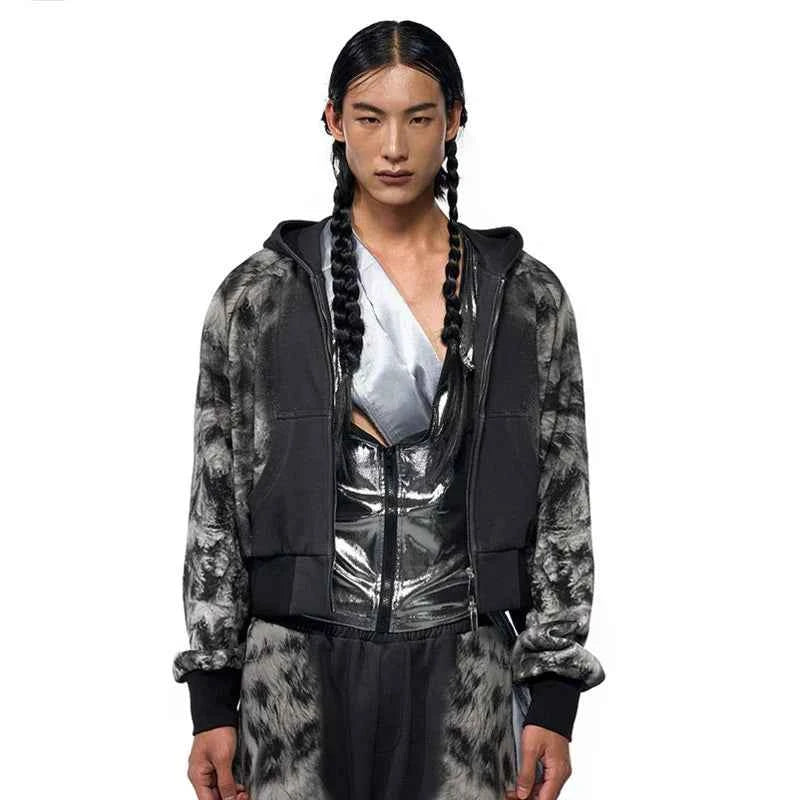 Leopard Streetwear Print Zip-Up Hoodied Sweatshirt
