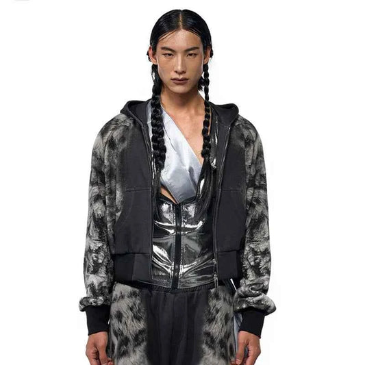 Leopard Streetwear Print Zip-Up Hoodied Sweatshirt