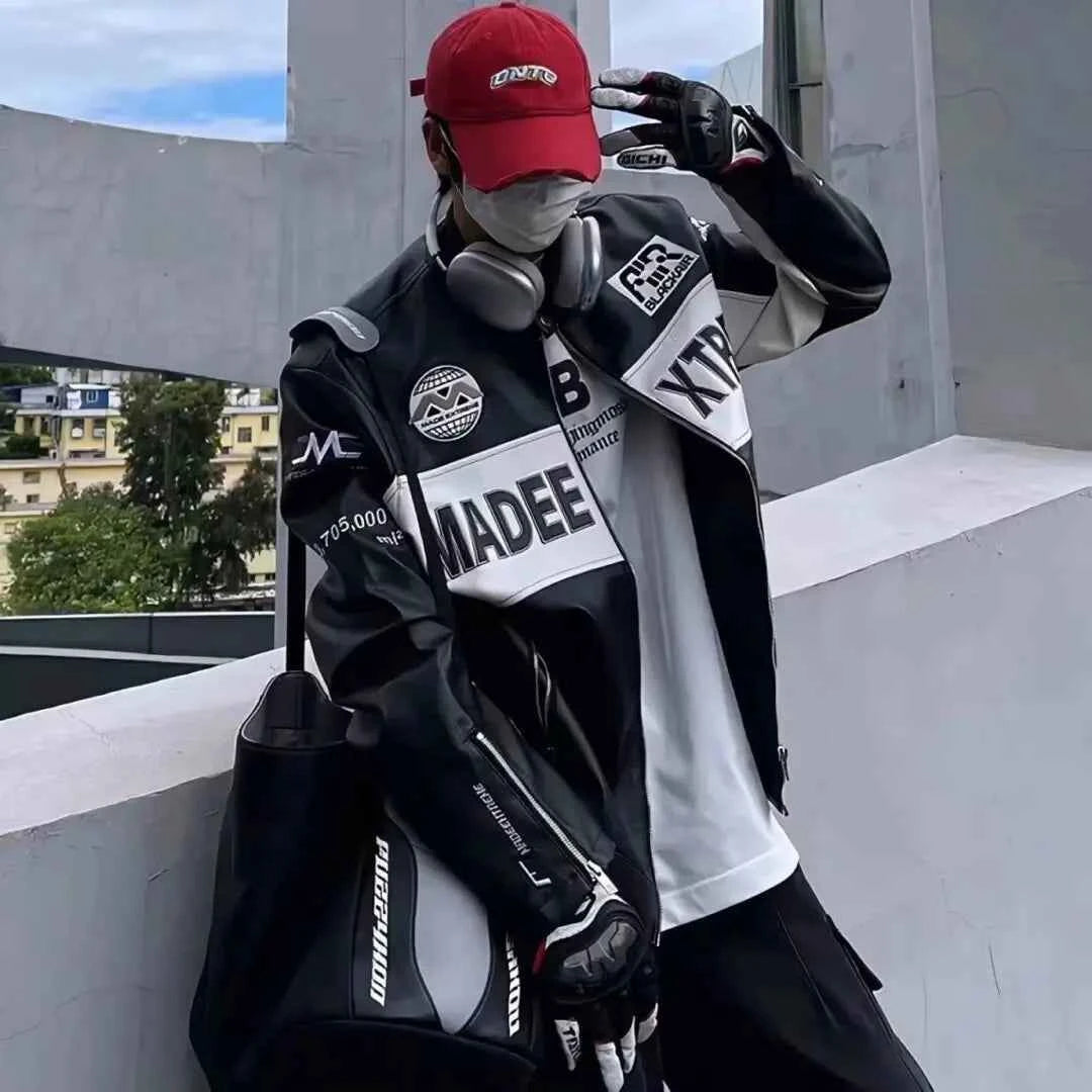 Streetwear Retro Loose High Street Varsity Leather Jacket